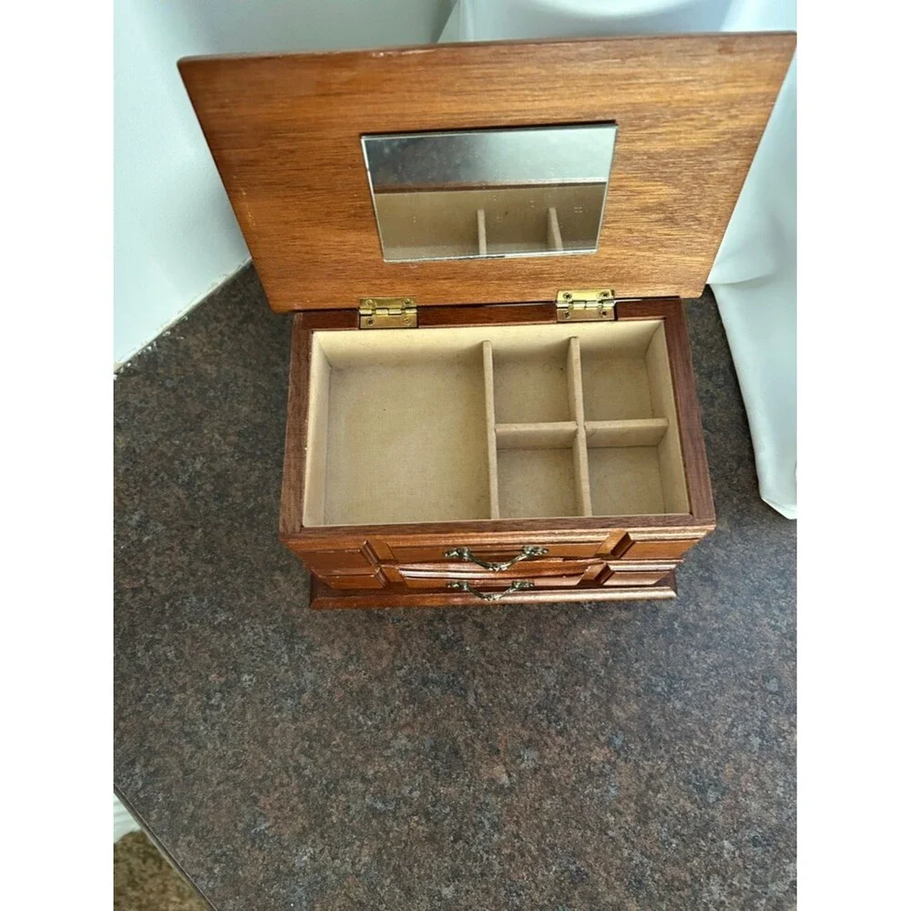 Vintage Wooden Jewelry Box spot on top see pics L 8 x W 4.5 D 4.5 inch